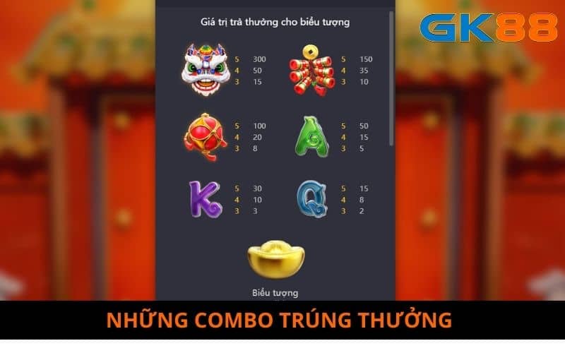 Các combo trúng thưởng trong Thần may mắn